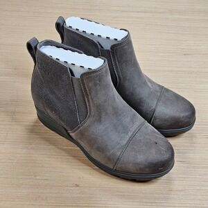 Sorel Evie Bootie Women 6.5 Grey Quarry Gum Suede Leather NL3816-053 Ankle Boots